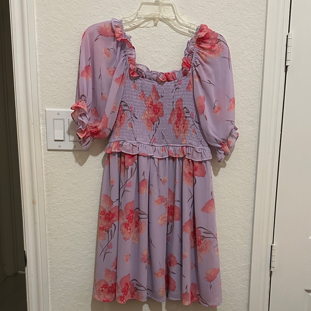 Entro Purple and Pink Floral Kids Dress